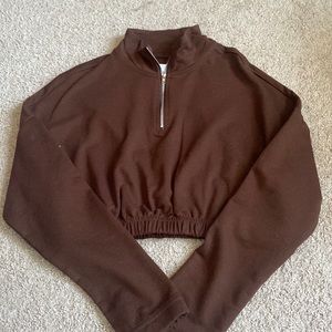 women’s small brown, cropped, half zip sweater